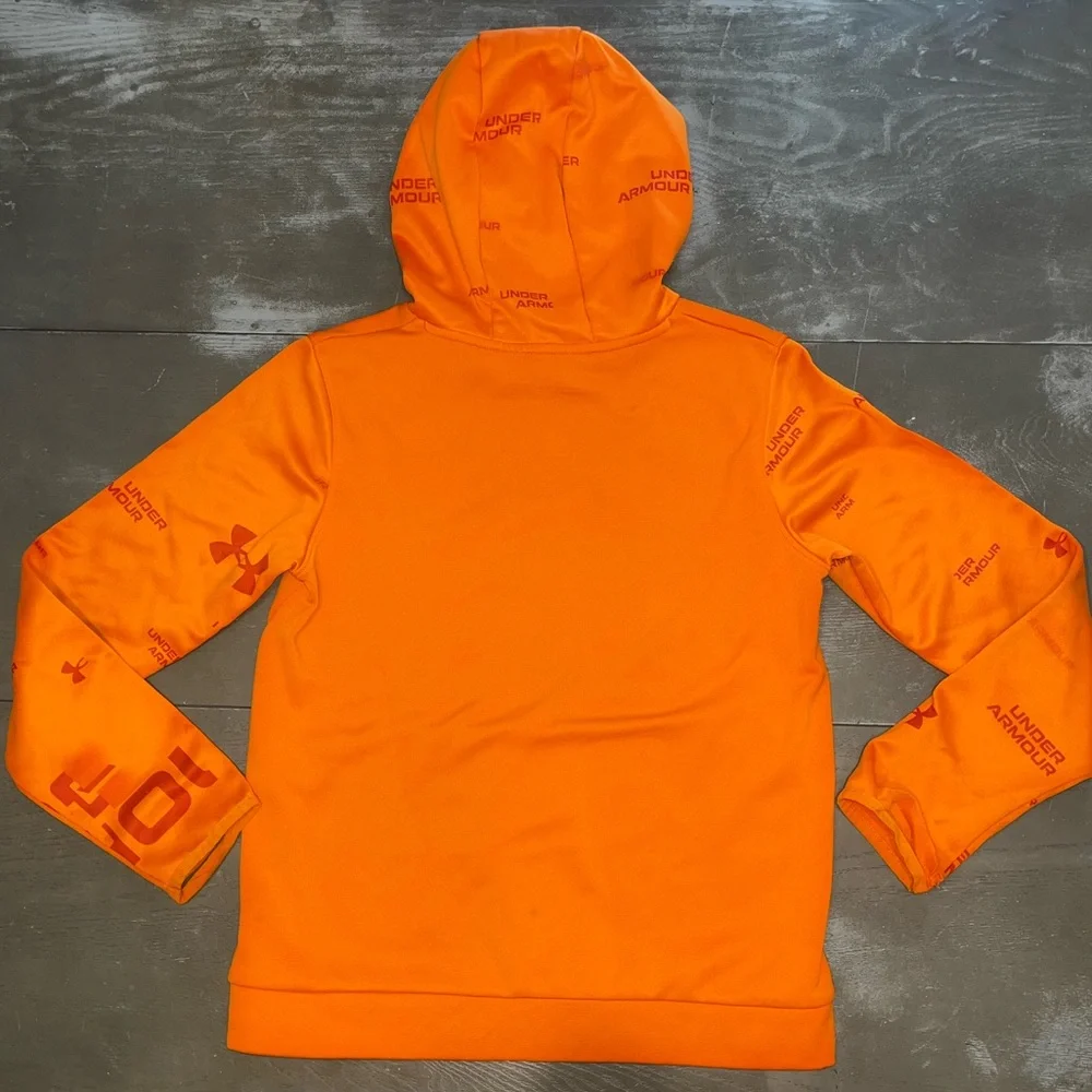 Under Armour Hunting Orange Hoodie Pullover Boys Large Kangaroo Pocket Sweat
